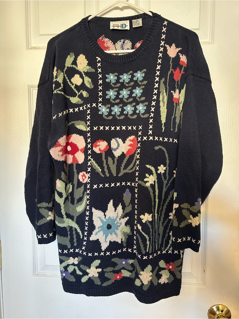 Navy Floral Patchwork Crewneck Sweater by PHD